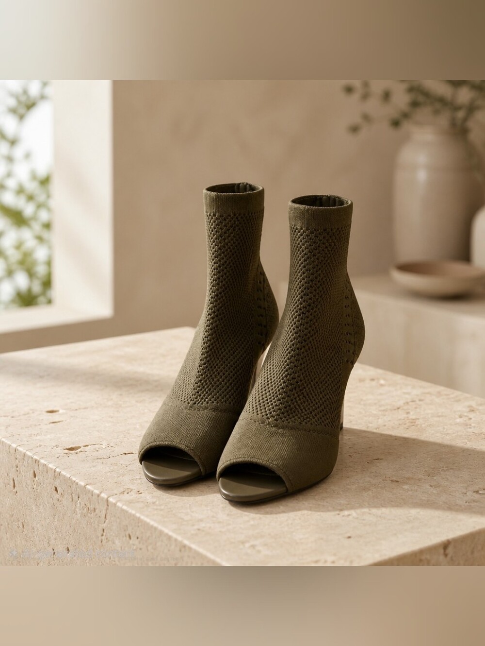 Express Women’s Olive Knit Peep-Toe Stiletto Booties NWT